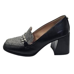 Kelly & Katie Black & White Tweed Tonnia Preppy Academia Loafer Pump Heel
